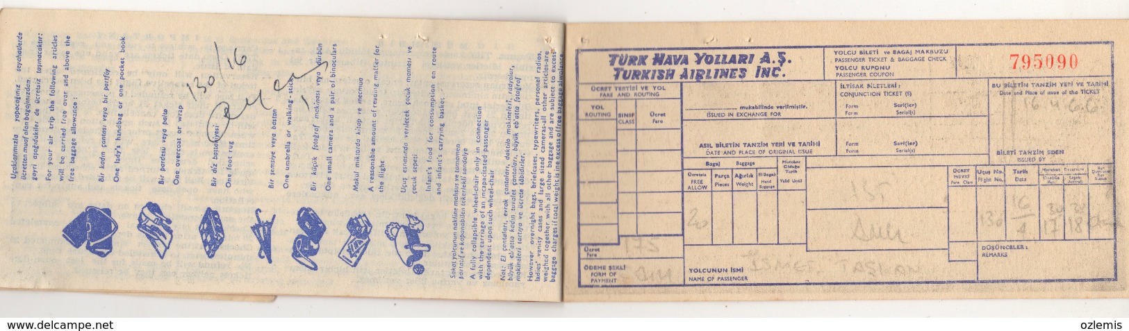 TURQUIE,TURKEI,TURKEY,TURKISH AIRLINES 1966 TICKET AND THY BUS TICKET - Billetes