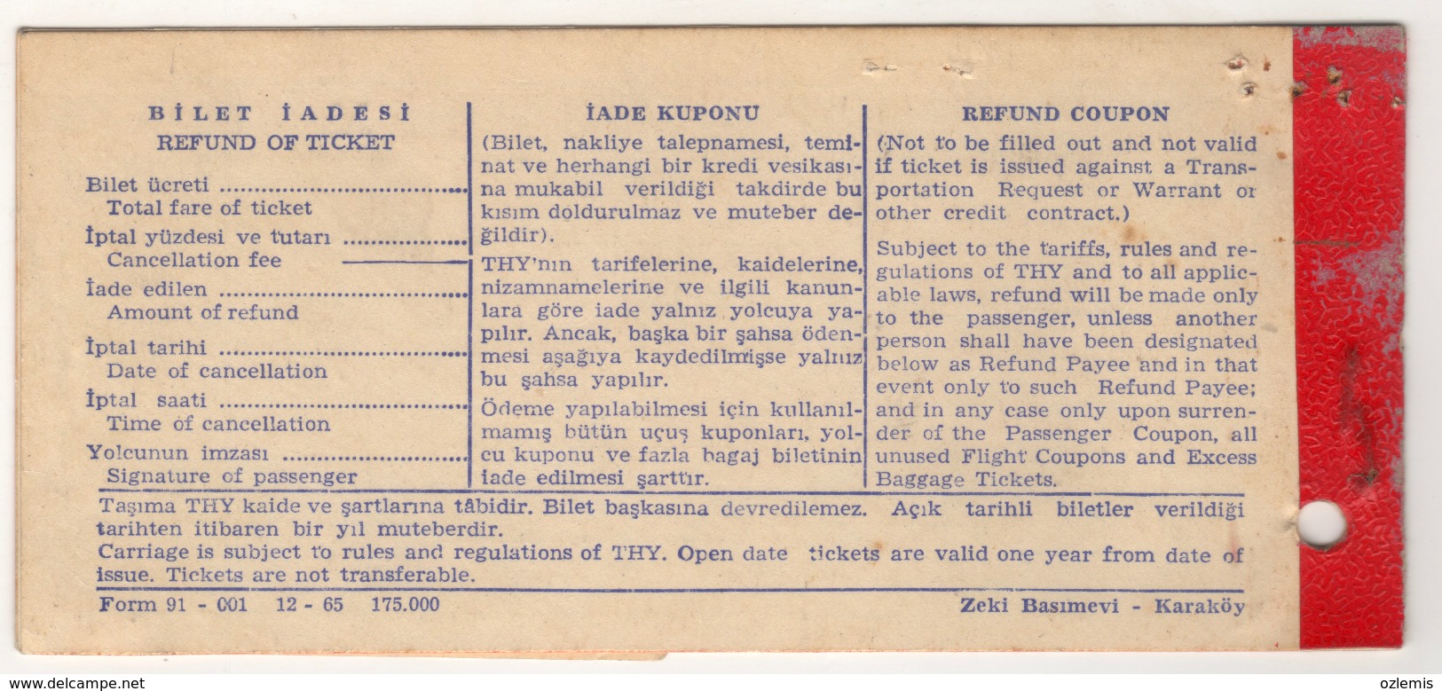 TURQUIE,TURKEI,TURKEY,TURKISH AIRLINES 1966 TICKET AND THY BUS TICKET - Tickets