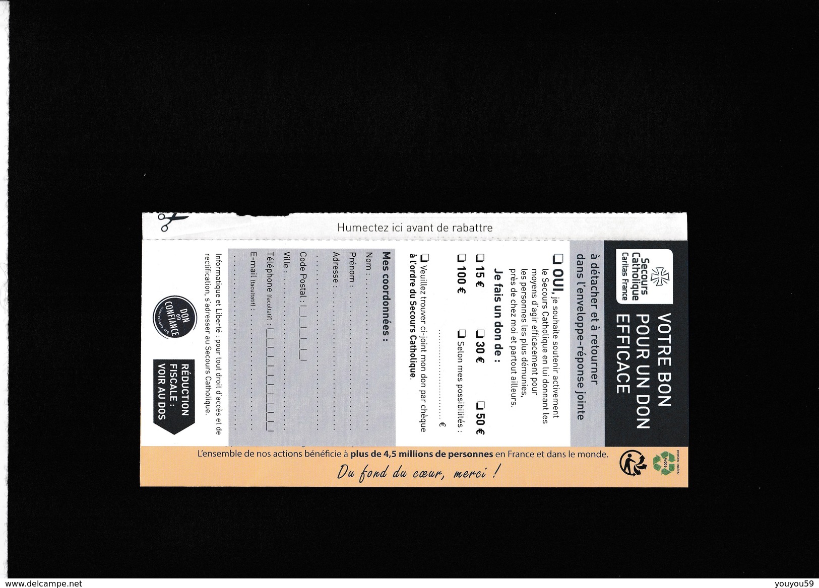 Enveloppe Réponse T à Volets Publicitaires - France - Ecopli - Secours Catholique Autorisation 40202 62019 ARRAS CEDEX - Buste Risposta T