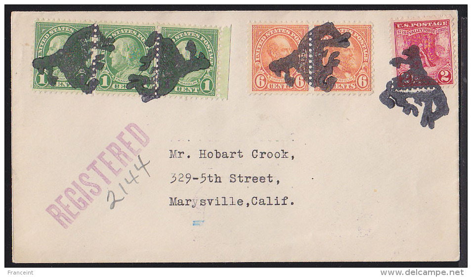 USA 1928 Fancy Cancel - Bucking Bronco. 4 Marks In Black On Registered Letter From Prescott, AZ. - Altri & Non Classificati