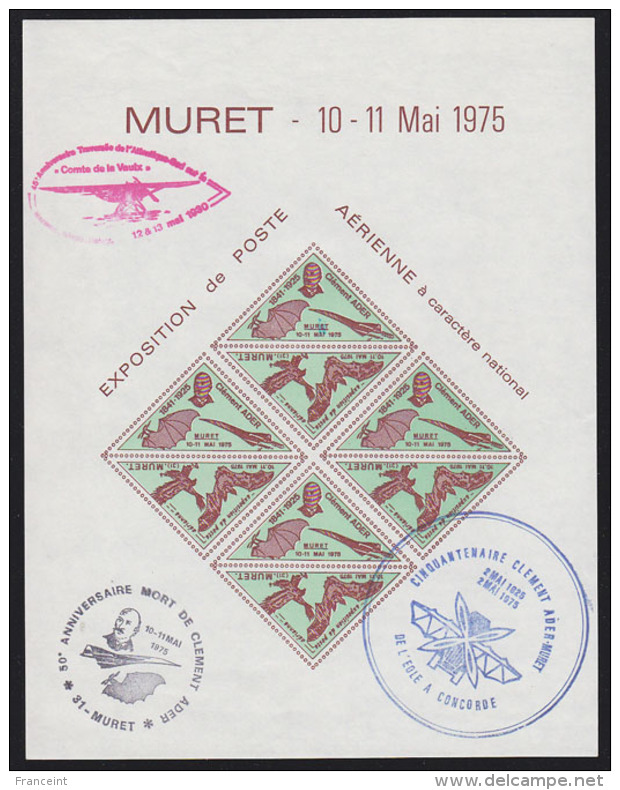 France 1975 Imperf Gummed Stamp-like Sheet Commemorating Clement Ader (born In Muret). - Other & Unclassified