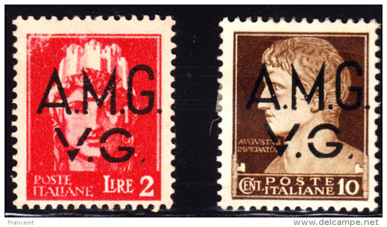 Italy 1945 AMG VG Overprint, 2 Examples With Broken "V.G." Scott 1LN5,1LN7A. MH. - Sonstige & Ohne Zuordnung