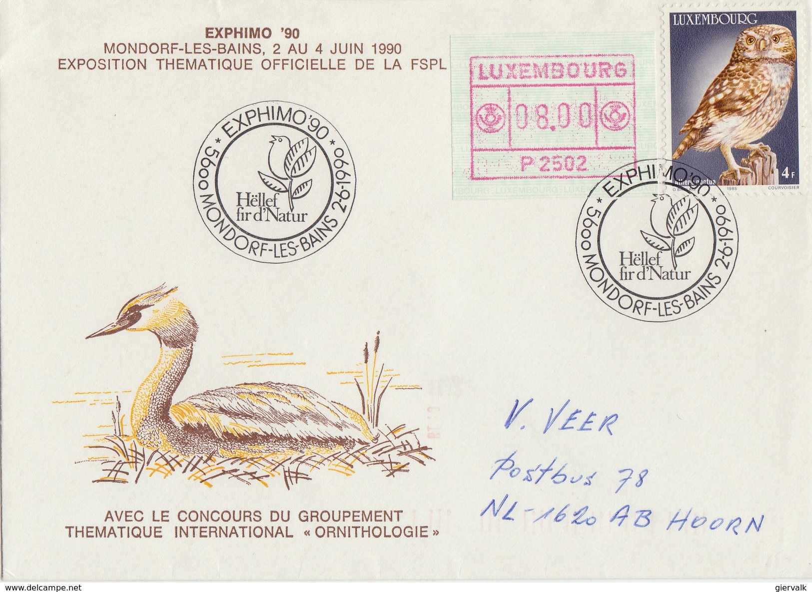 LUXEMBOURG Cover Exphimo ´90 With Owl - Hiboux & Chouettes