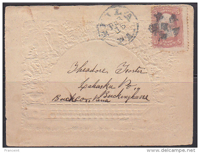 USA Civil War Embossed Patriotic Cover To Buckingham, PA. Fancy Cancel On 3c Washington Scott 65. - Postal History