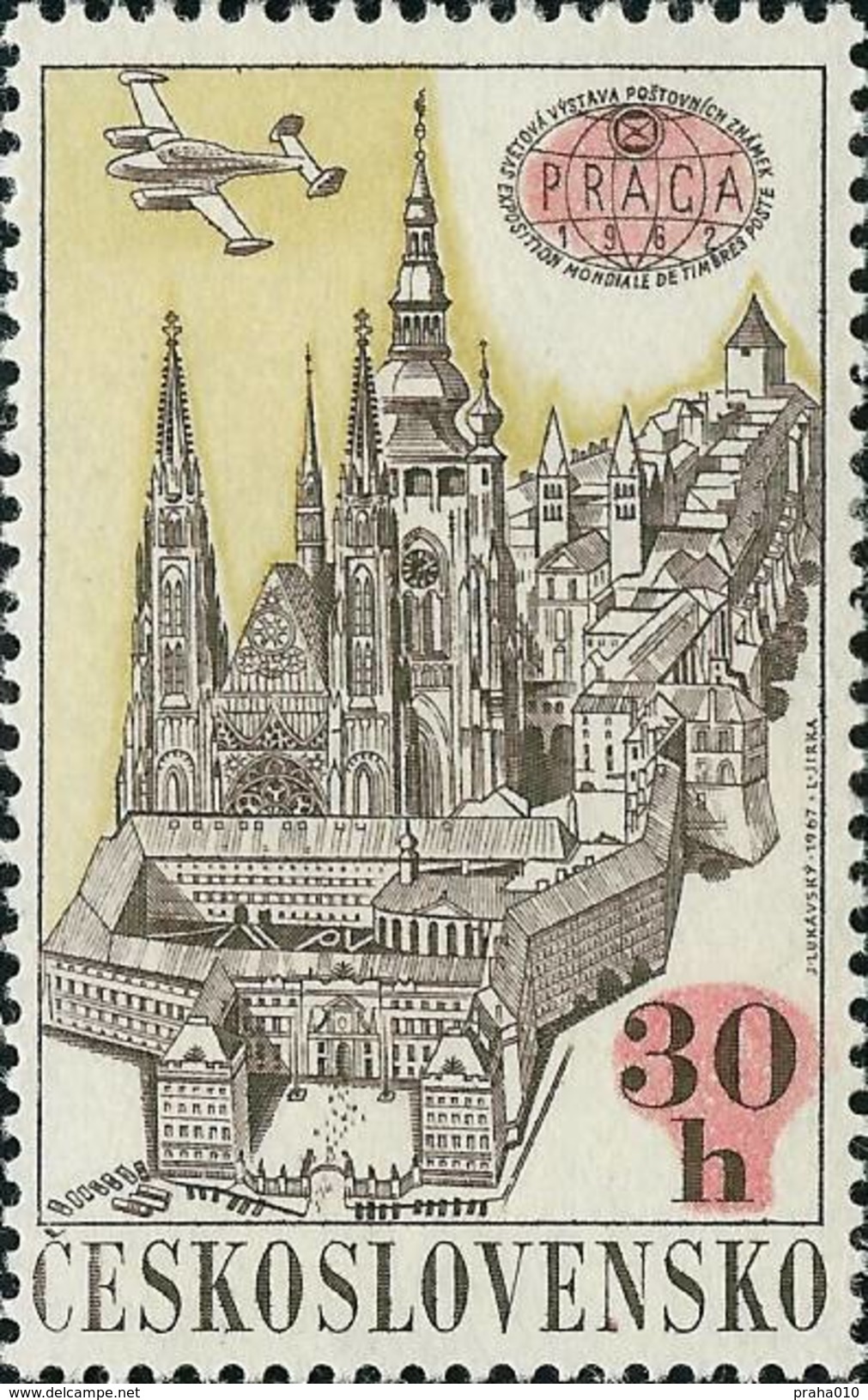 Czechoslovakia / Stamps (1967) L0056 (Air Mail Stamp): PRAGA 68 (Prague Castle, PRAGA 62); Painter: J. Lukavsky - Luchtpost