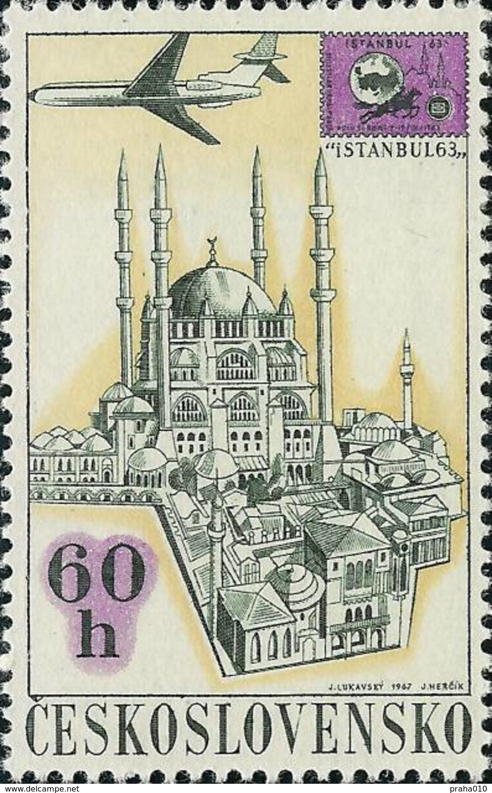 Czechoslovakia / Stamps (1967) L0057 (Air Mail Stamp): PRAGA 68 (Hagia Sophia, ISTANBUL 63); Painter: J. Lukavsky - Luchtpost