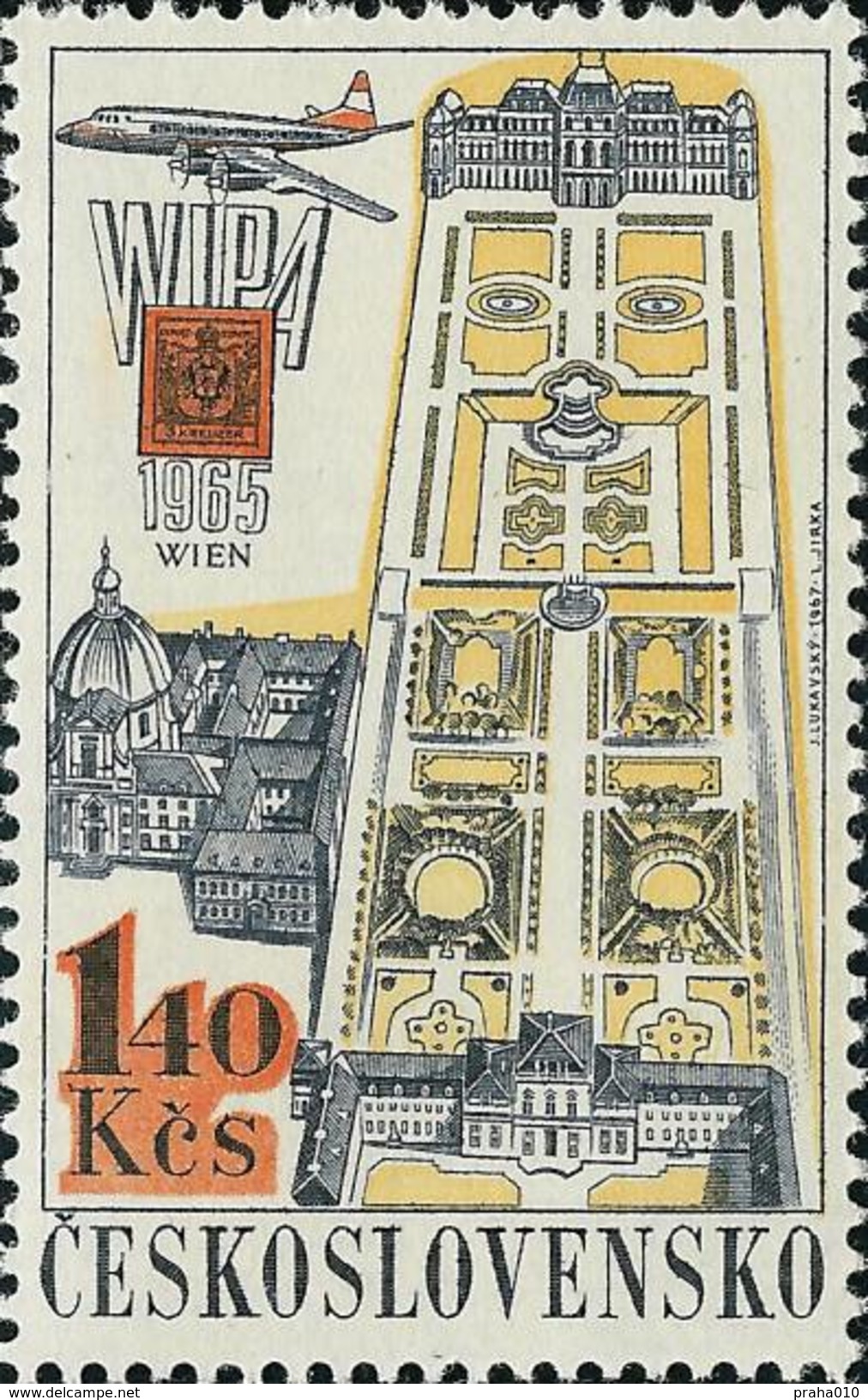 Czechoslovakia / Stamps (1967) L0059 (Air Mail Stamp): PRAGA 68 (Belvedere, Vienna, WIPA 65); Painter: J. Lukavsky - Luchtpost