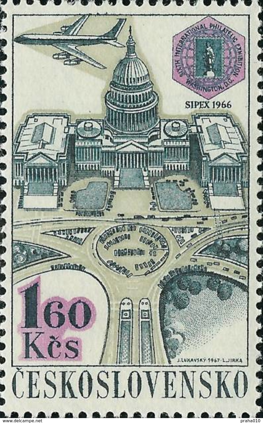 Czechoslovakia / Stamps (1967) L0060 (Air Mail Stamp): PRAGA 68 (Capitol Building, USA, SIPEX 65); Painter: J. Lukavsky - Luchtpost