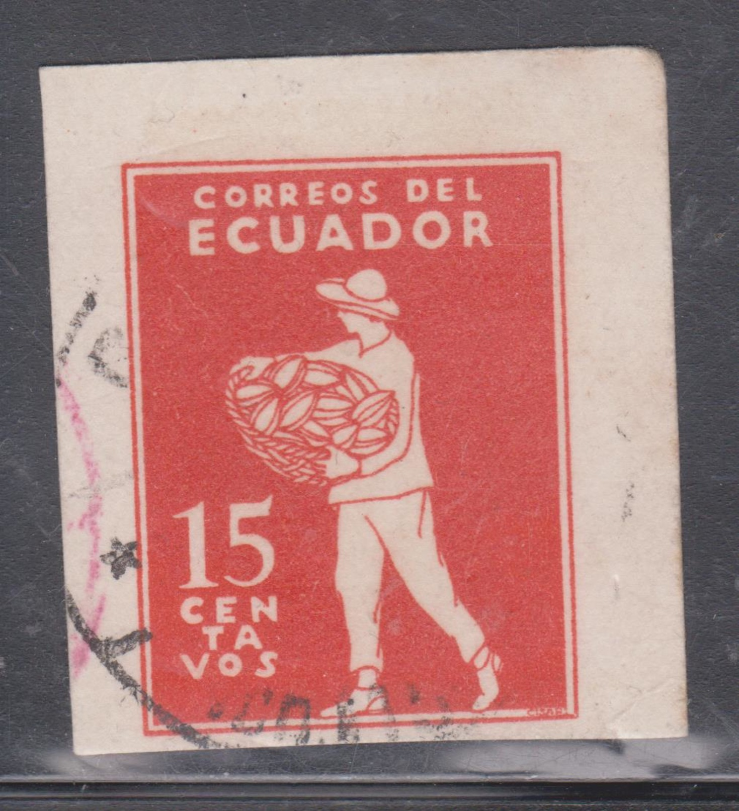 ECUADOR 1950 CUT OUT CACAO PRODUCTOR 15 CENTS RED FROM VIEW CARD - Ecuador