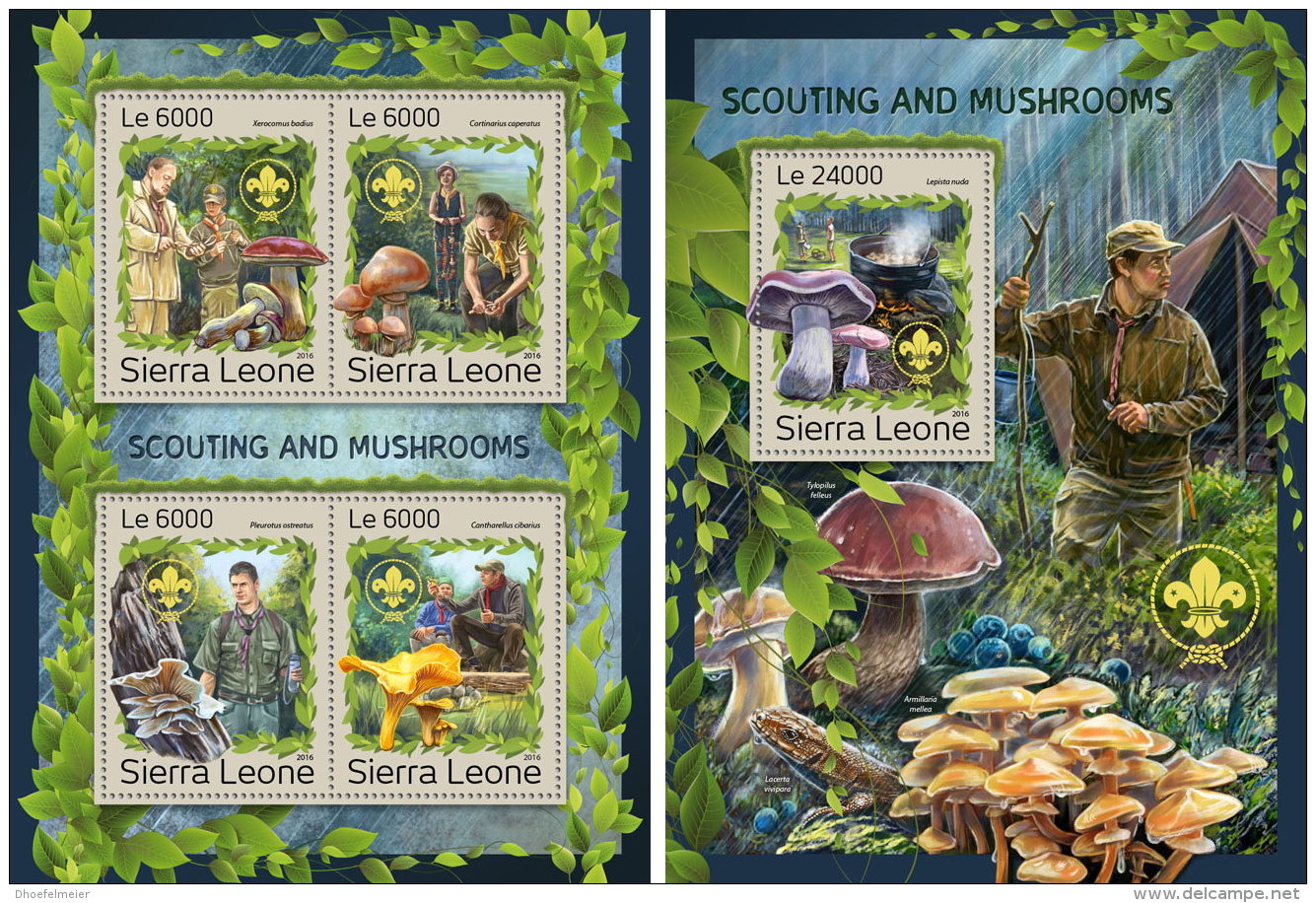 SIERRA LEONE 2016 ** Scouting Pfadfinder Scoutisme Mushrooms M/S+S/S - IMPERFORATED - A1705 - Gebraucht