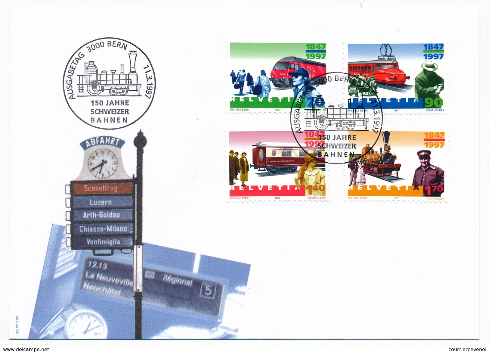 SUISSE - 5 Enveloppes FDC "150eme Anniversaire Des TRAINS SUISSES" - BERNE 1997 - Trains