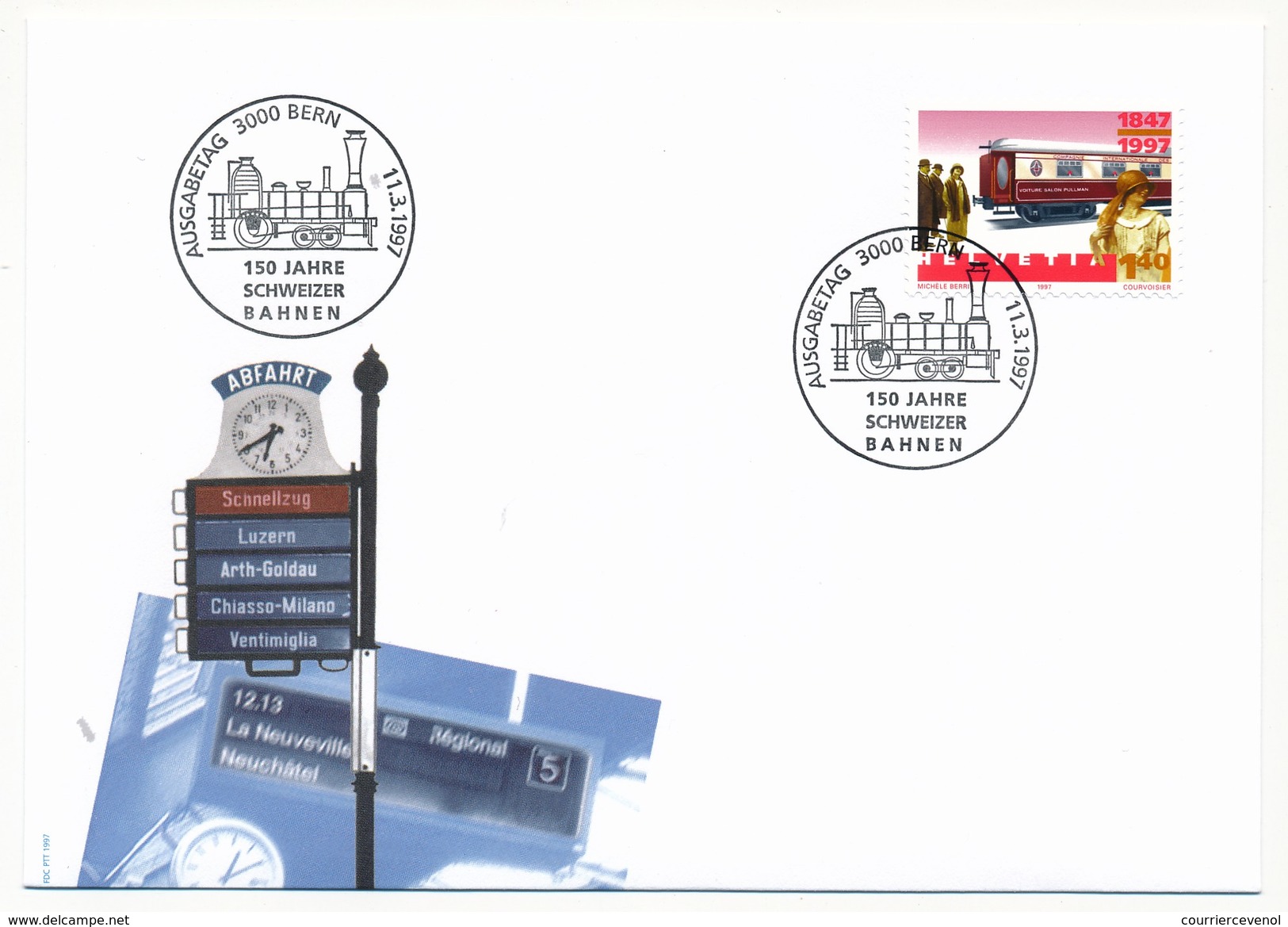 SUISSE - 5 Enveloppes FDC "150eme Anniversaire Des TRAINS SUISSES" - BERNE 1997 - Trenes