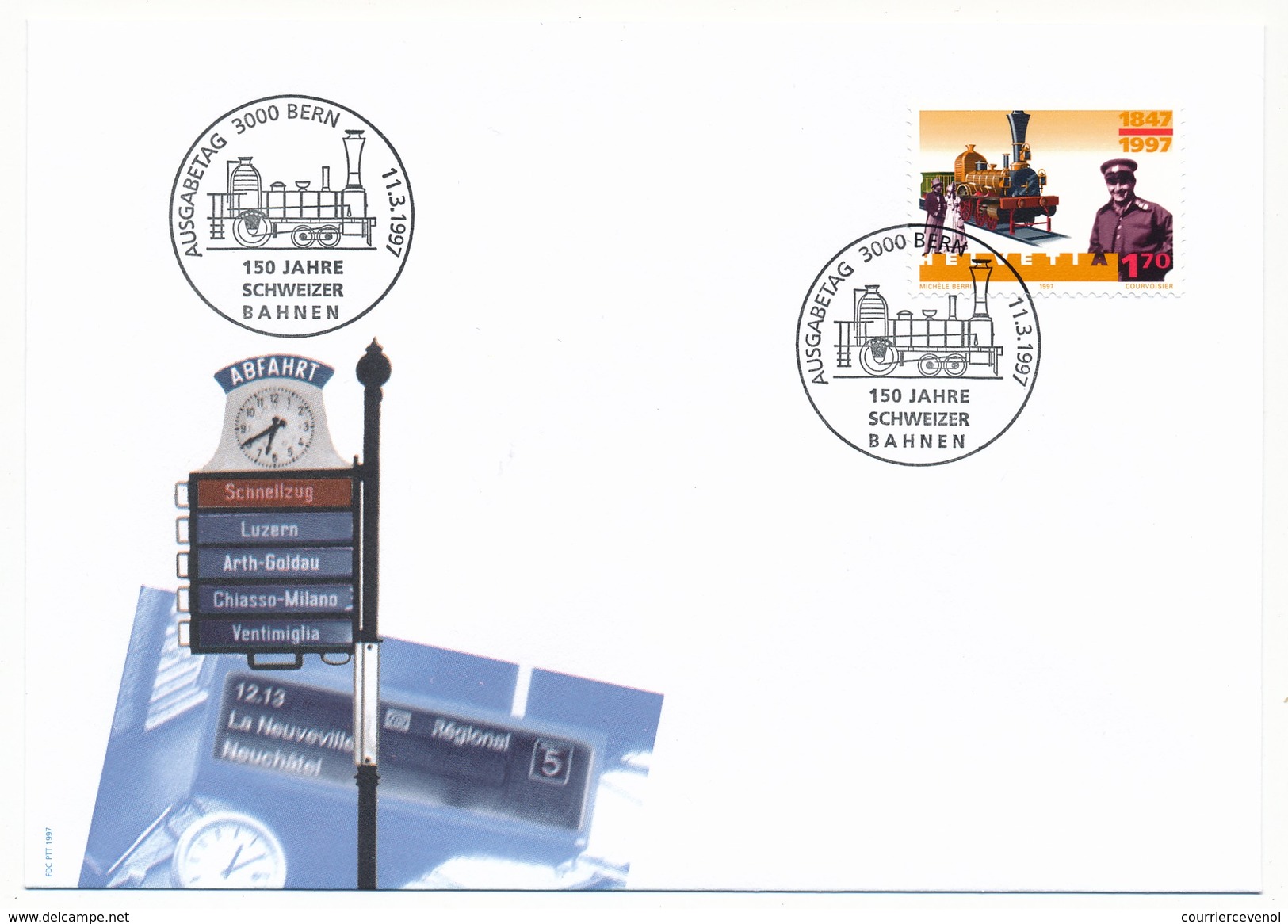 SUISSE - 5 Enveloppes FDC "150eme Anniversaire Des TRAINS SUISSES" - BERNE 1997 - Trenes