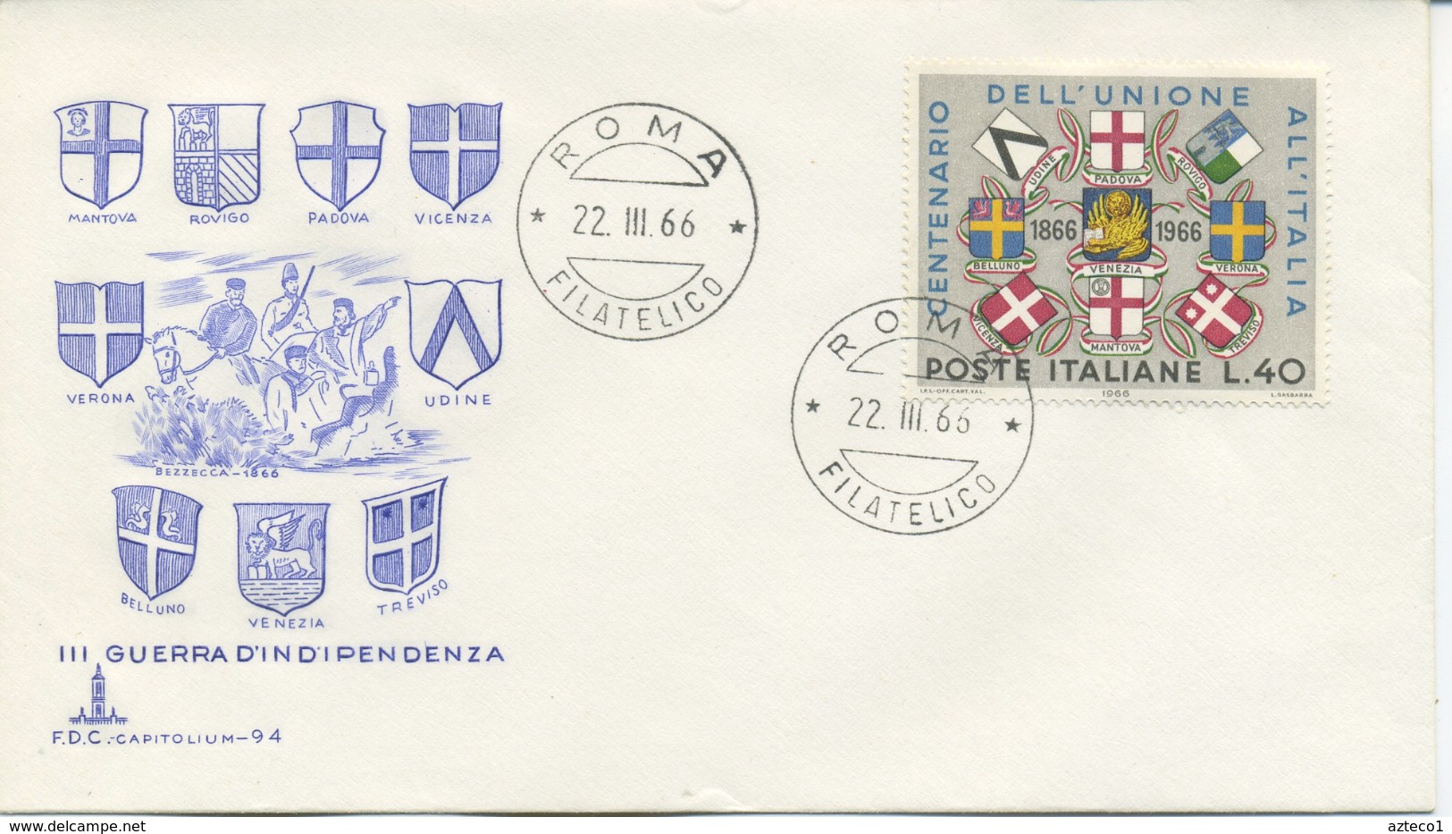 ITALIA - FDC CAPITOLIUM 1966 - UNIONE DEL VENETO ALL´ITALIA - FDC