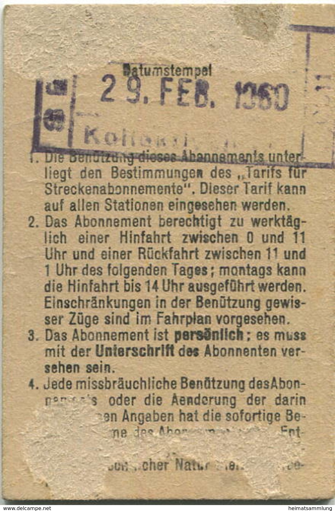 Schweiz - Persönliches Arbeiterabonnement - Basel Nach Und Von Mumpf - Fahrkarte 2.Kl. 1960 - Europe