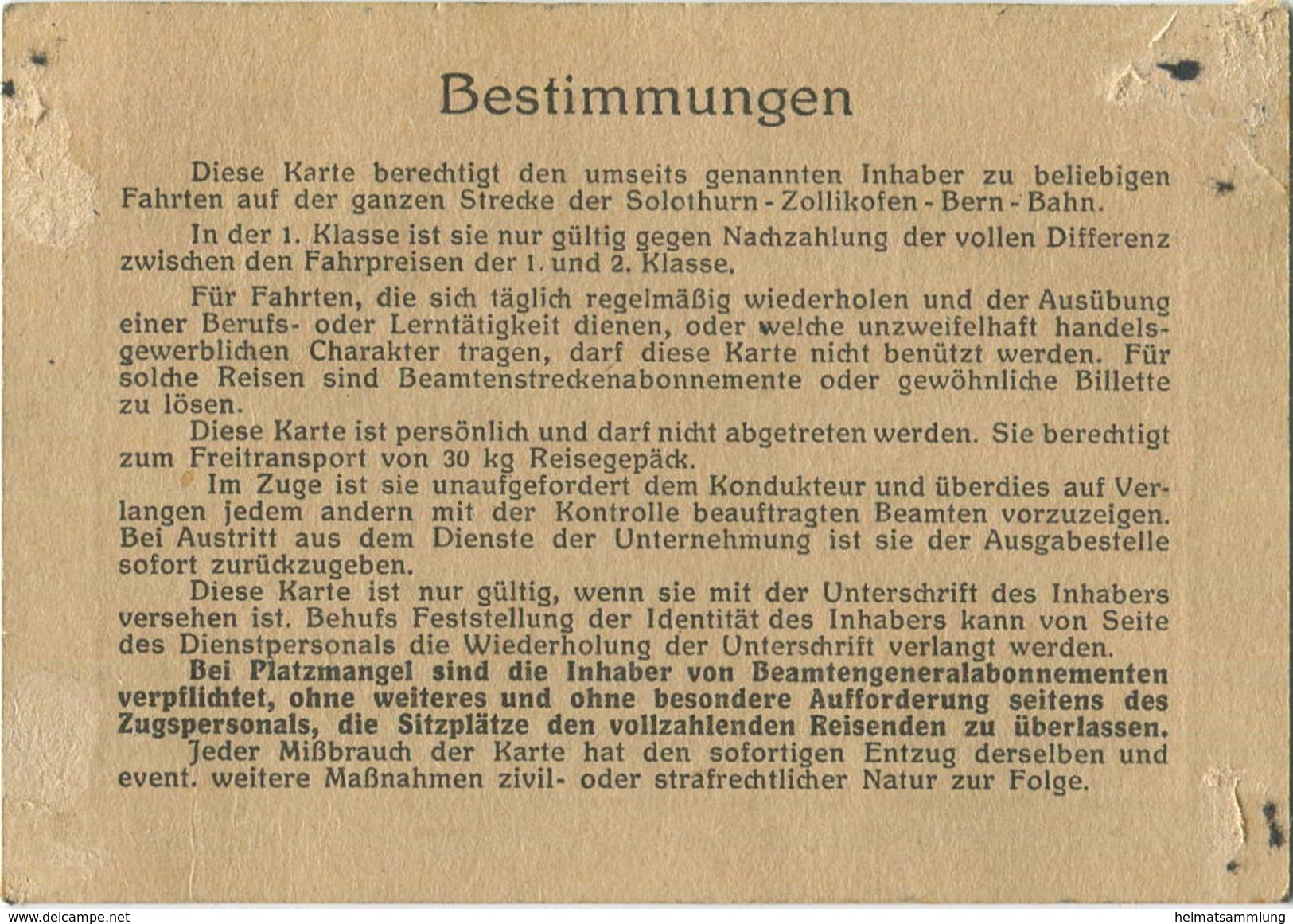 Schweiz - Solothurn-Zollikofen-Bern-Bahn 1957 - Beamtengeneralabonnement 2. Klasse Für Frau ... Des Rangiervorarbeiters - Europe