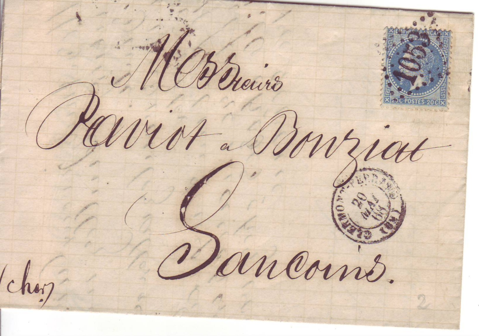 Napoléon III Sur Lettre De Clermont Ferrand Pour Sancoins / 361 - 1877-1920: Période Semi Moderne