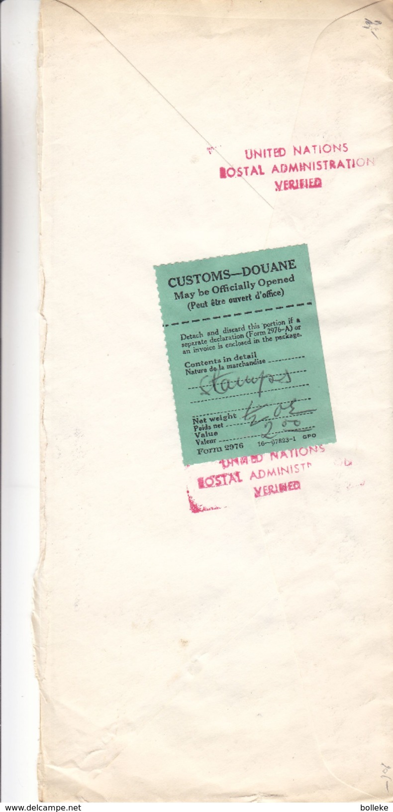 Nations Unies - New York - Lettre Officliëlle De 1961  ? - Météorologie - Droits De L'homme - Avec Vignette De La Douane - Lettres & Documents