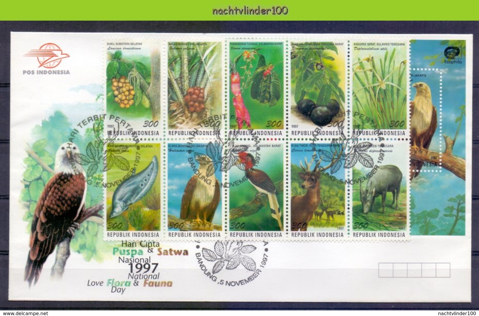 Mwe2366b FAUNA FLORA VOGELS VISSEN HERT KOE BLOEMEN FLOWERS FRUITS COW FISH BIRDS EAGLE HORNBILL INDONESIA 1997 FDC - Sonstige & Ohne Zuordnung