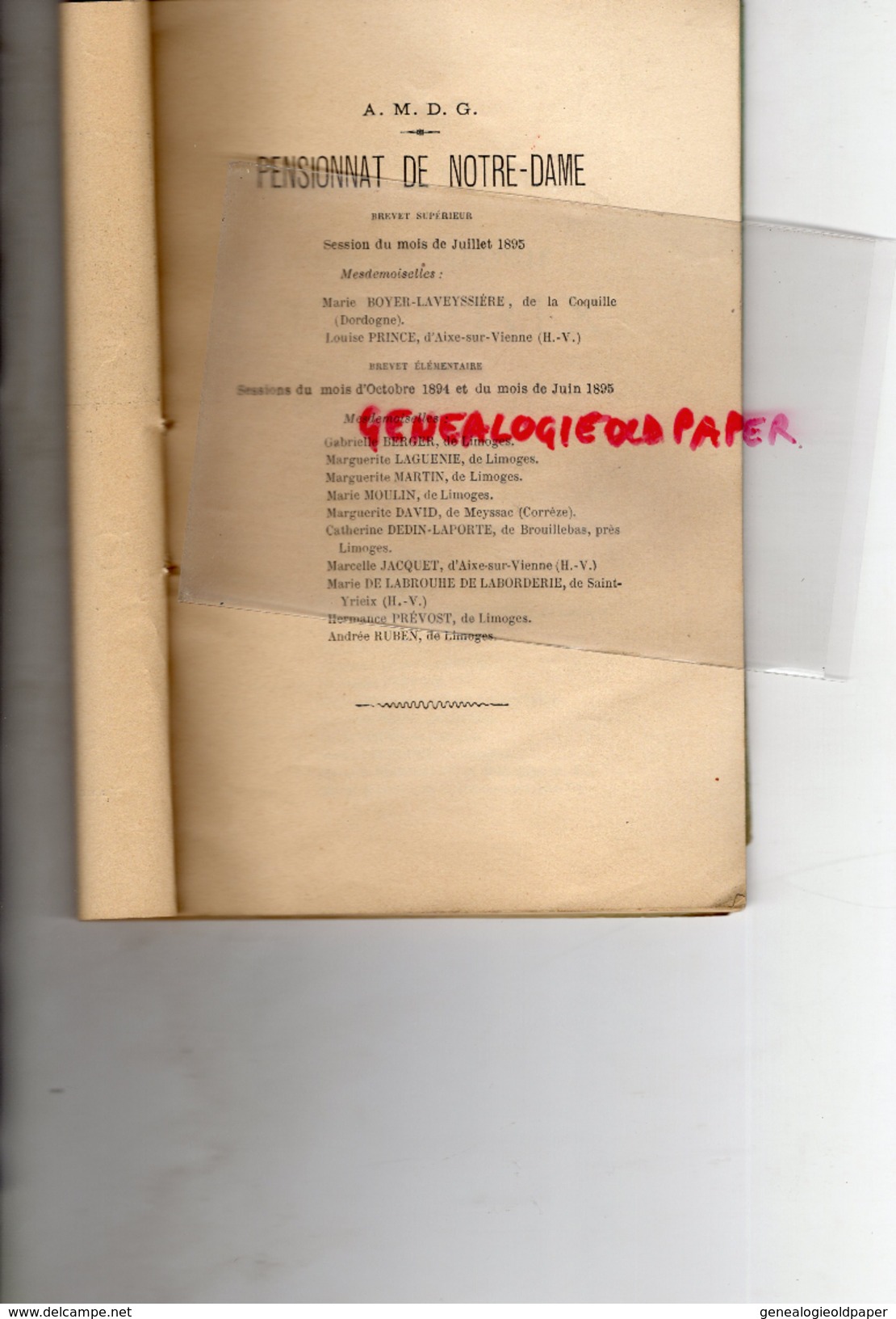 87 - LIMOGES- DISTRIBUTION SOLENNELLE DES PRIX PENSIONNAT NOTRE DAME- DELOR CURE DE SAINT PIERRE- 25 -07-1925 BARBOU - Documents Historiques