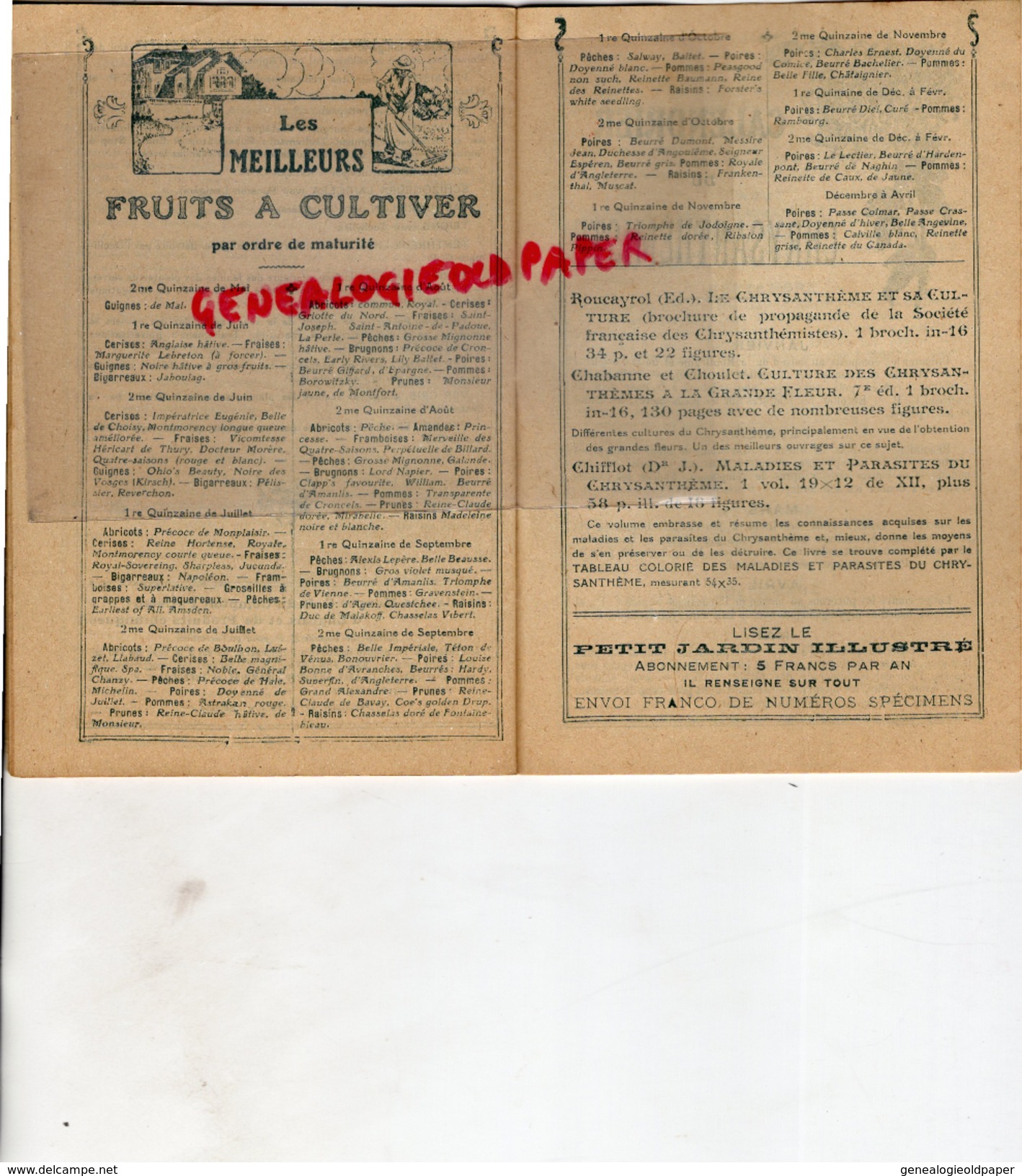 87 - LIMOGES - CALENDRIER DES SEMIS ET PLANTATIONS L. VILLENEUVE- 12 RUE DES ARENES- DEBUT 1900 HORTICULTURE - Historische Documenten