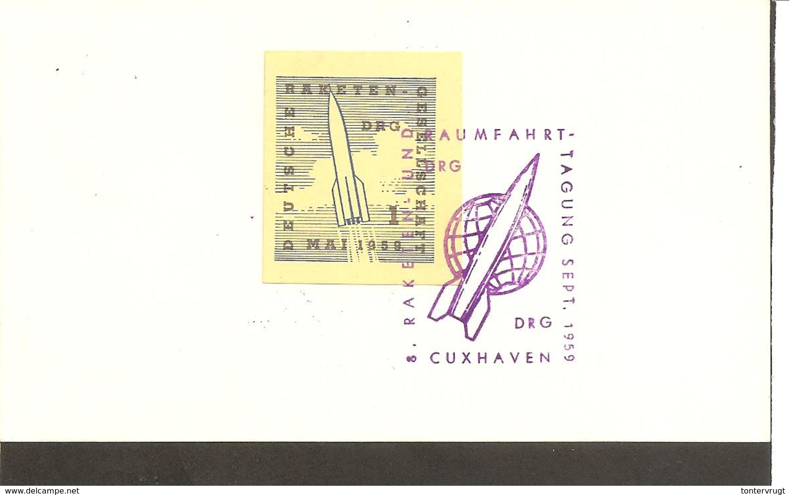 Berlin.PP19/10 Raketen Gesellschaft.Cuxhaven 1959.Mit Vignette. Raumfahrt - Cartes Postales Privées - Oblitérées