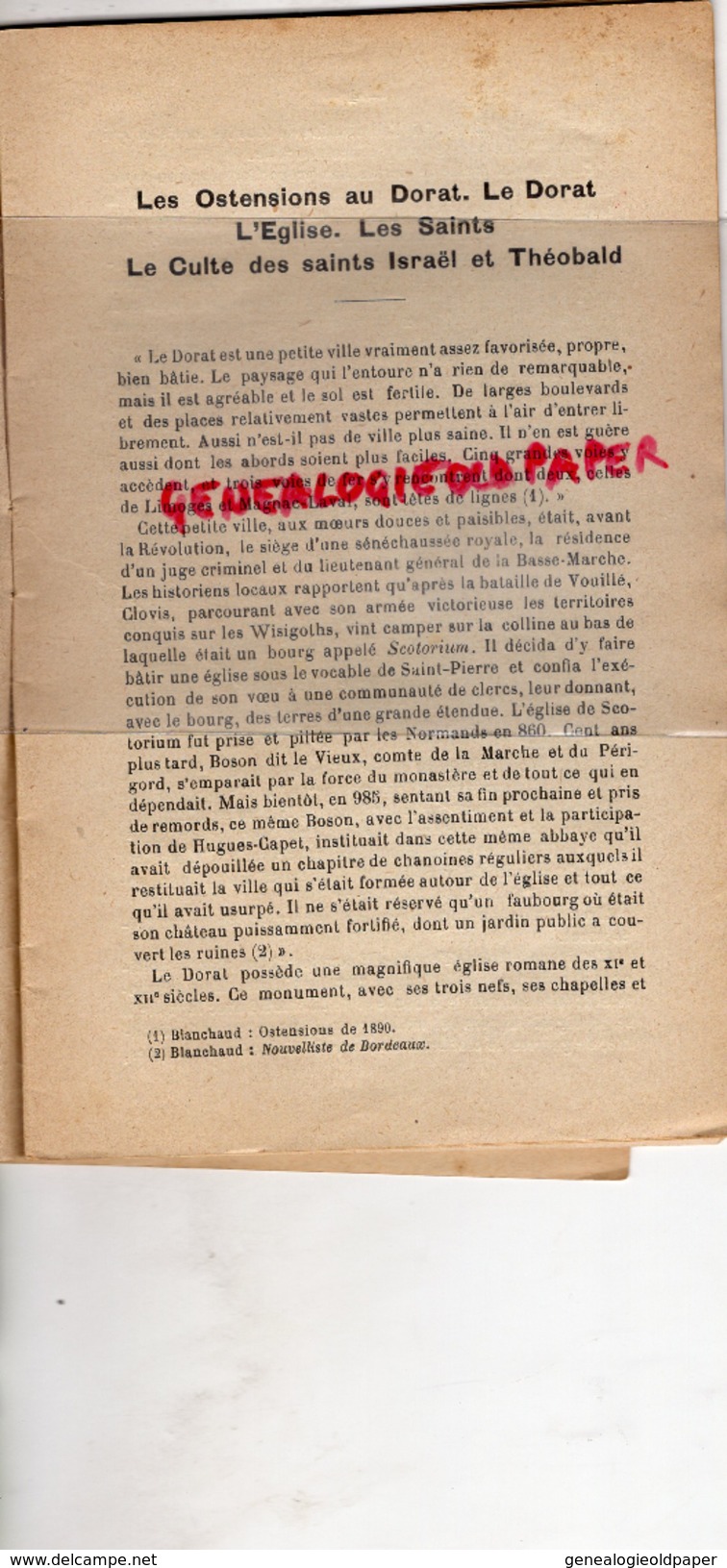 87 -LE DORAT- LES OSTENSIONS 1911-IMPRIMERIE F. SURENAUD- CHANOINE F. BRACHET CURE- SAINT OUEN-VERNEUIL-THIAT-ST SORNIN - Documents Historiques