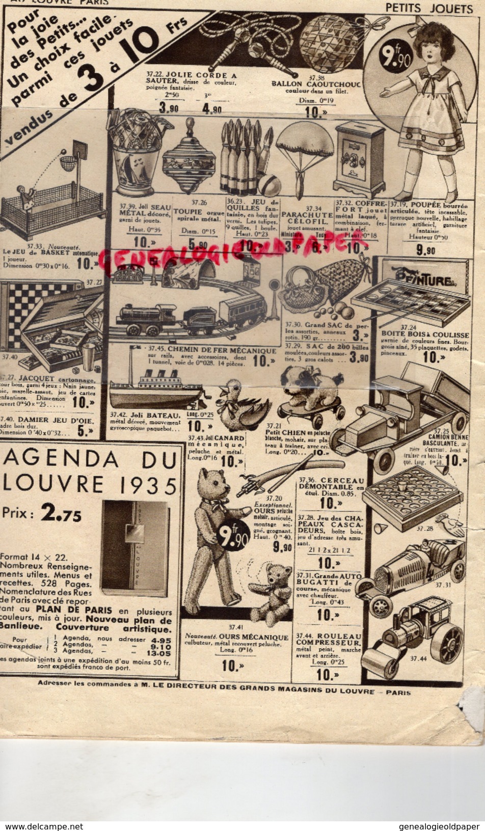 75- PARIS- BEAU CATALOGUE JOUETS ETRENNES- AU LOUVRE- 1934- POUPEE- VOITURE- VENO- CHEVAL-BIJOUTERIE-JEUX HASARD-OURS - 1900 – 1949