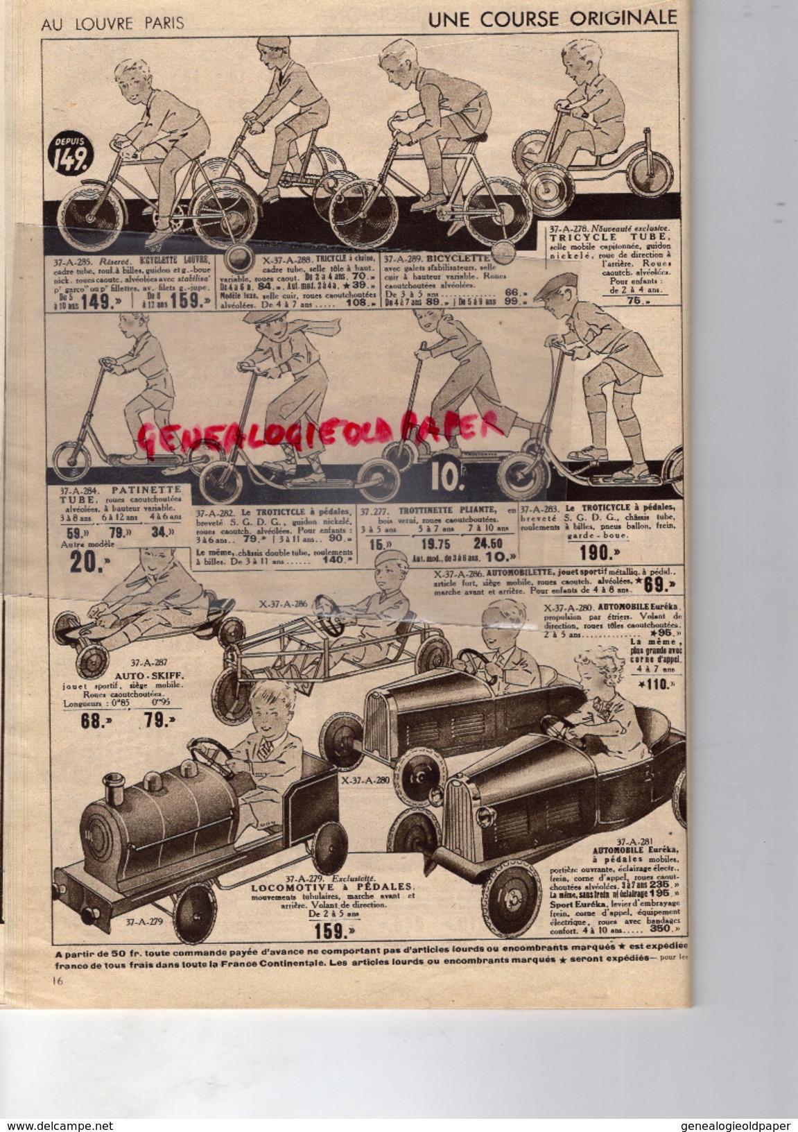 75- PARIS- BEAU CATALOGUE JOUETS ETRENNES- AU LOUVRE- 1934- POUPEE- VOITURE- VENO- CHEVAL-BIJOUTERIE-JEUX HASARD-OURS