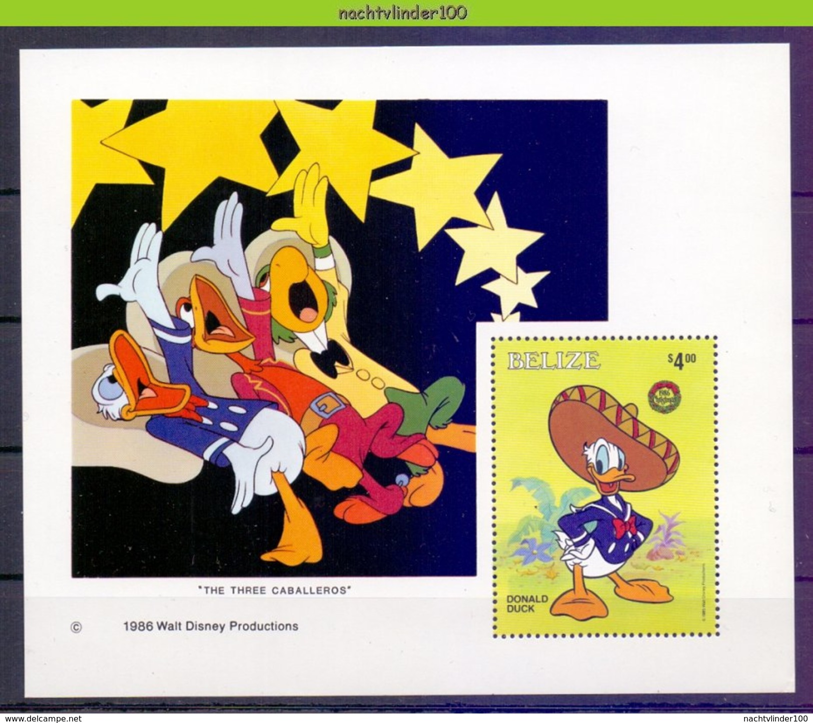 NciD880b WALT DISNEY DONALD DUCK THE THREE CABALLEROS BELIZE 1986 PF/MNH # - Disney