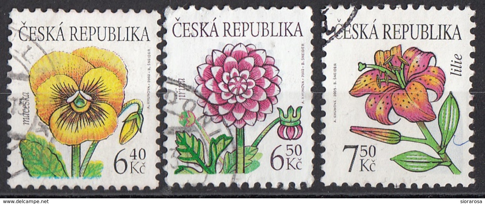 3176 Ceca 2002-2005 Fiori Flowers Viola Dalia Lilium Viaggiato Used Republika Ceska - Used Stamps