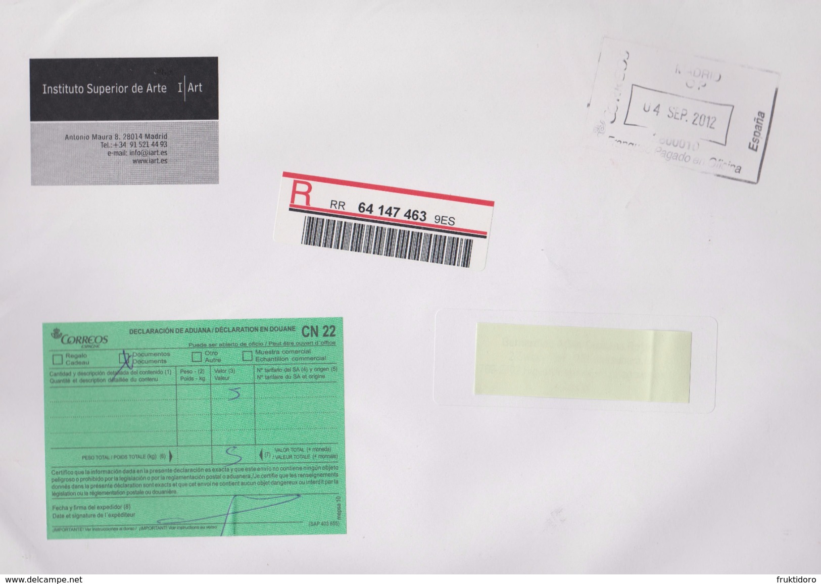 Spain Registered Letter 2012 With Customs Declaration And Barcode - Special Delivery