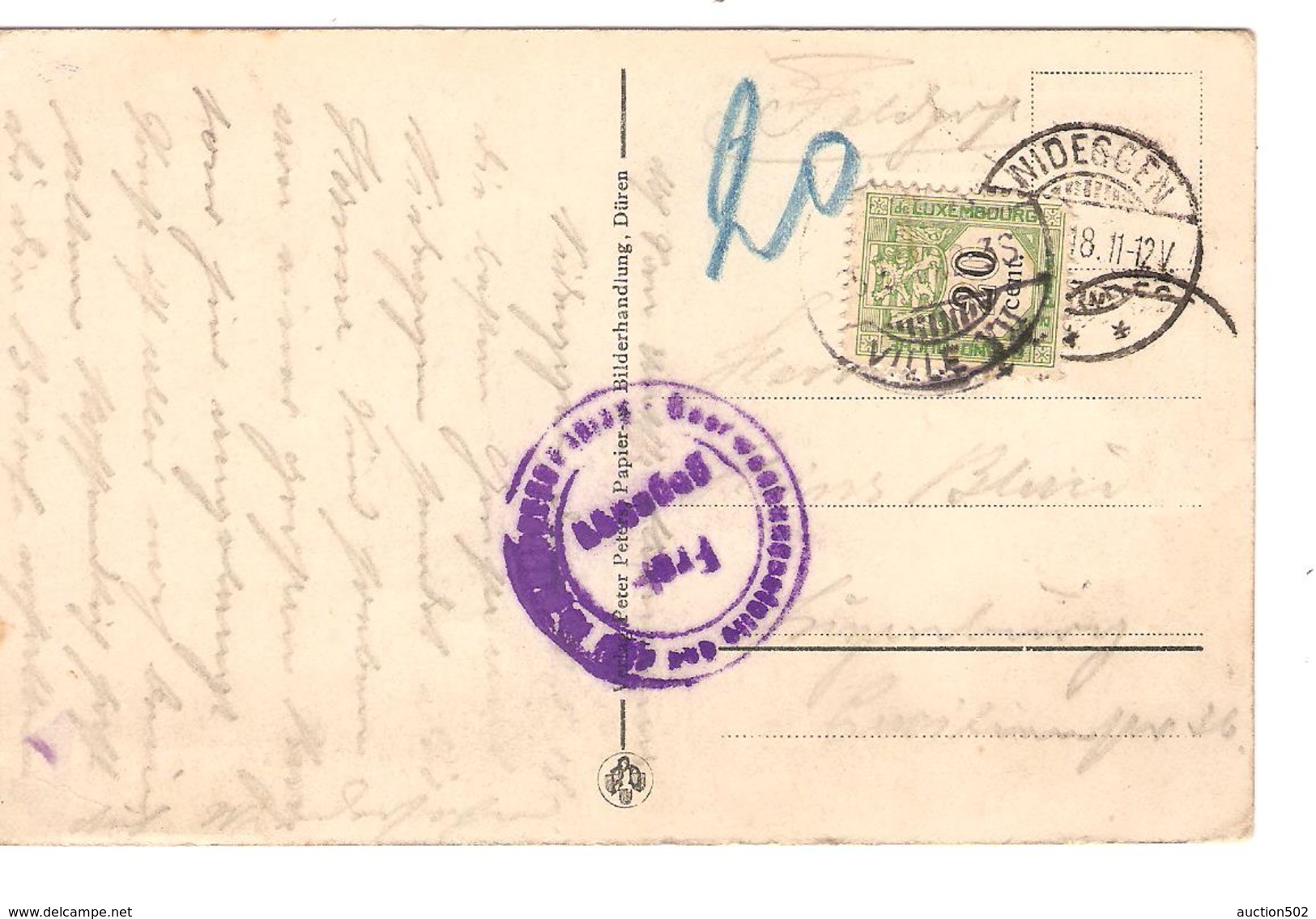 PK Die Burg & Nideggerbrück Feldpostkarte C.Niddegem 1918 Censorred To Luxemburg & Taxed 20c PR4041 - Briefe U. Dokumente