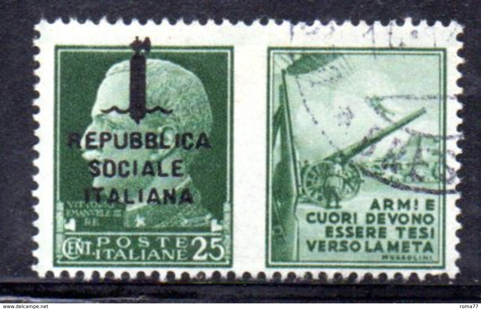 XP2263 - REPUBBLICA SOCIALE RSI , Propaganda Guerra 25 Cent Usato  "armi E Cuori ..." - Propaganda Di Guerra