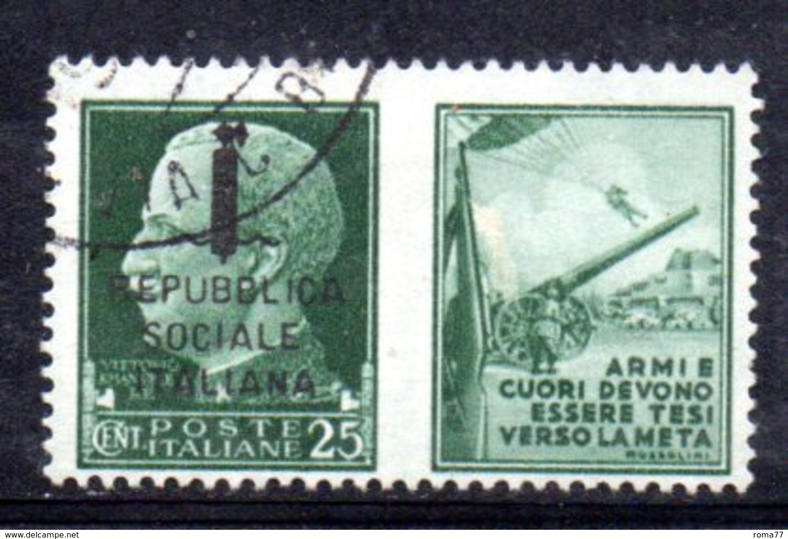 XP2265 - REPUBBLICA SOCIALE RSI , Propaganda Guerra 25 Cent Usato  "armi E Cuori ..." - Propagande De Guerre