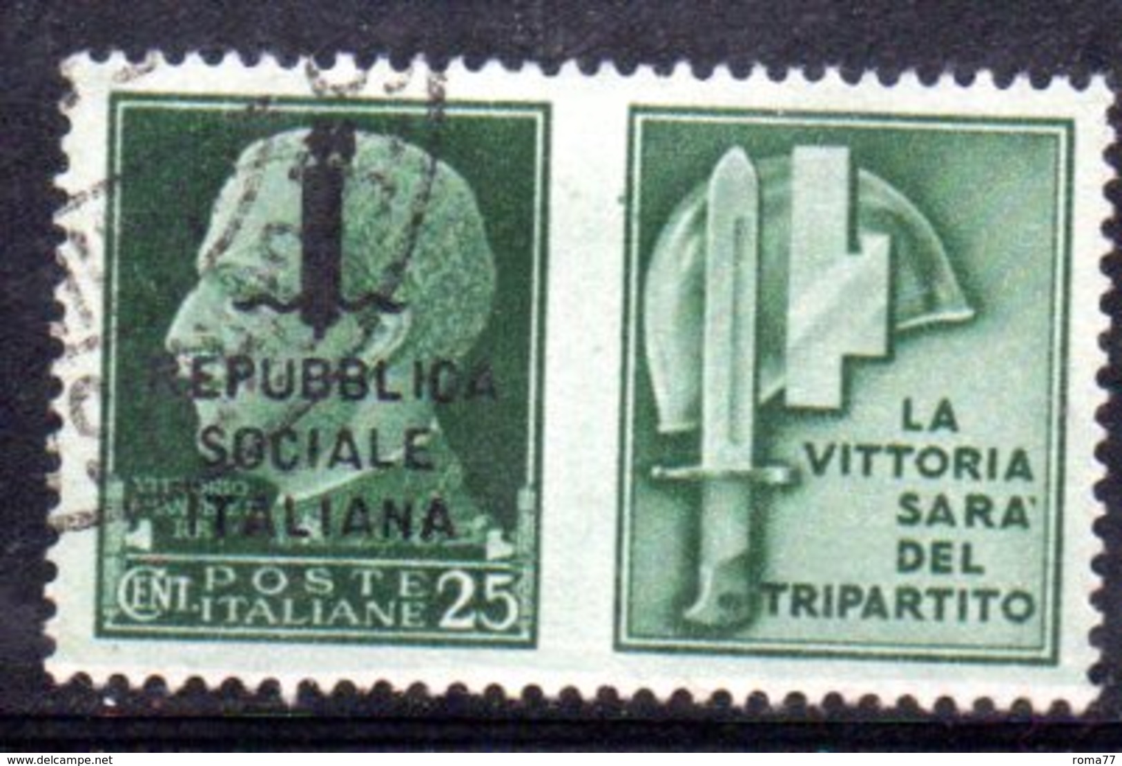 XP2266 - REPUBBLICA SOCIALE RSI , Propaganda Guerra 25 Cent Usato  " La Vittoria ..." - War Propaganda