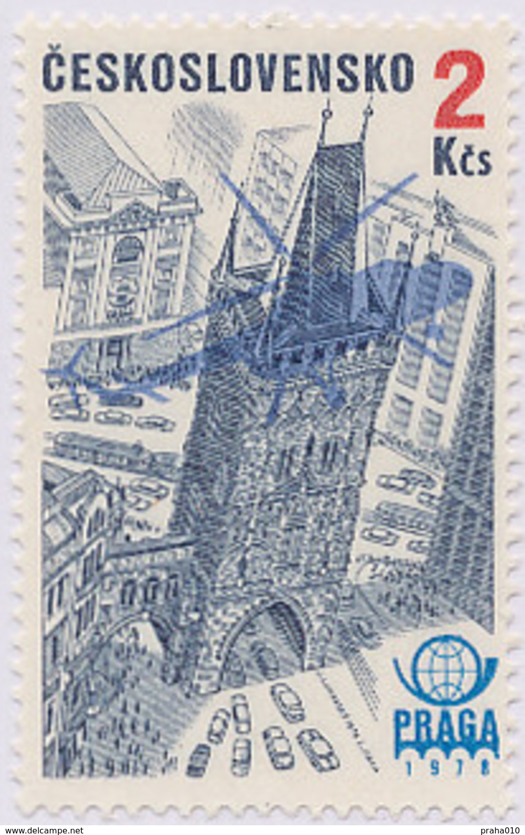 Czechoslovakia / Stamps (1976) L0082 (Air Mail Stamp): PRAGA 78 (Prague, Powder Tower); Painter: J. Lukavsky - Helicópteros