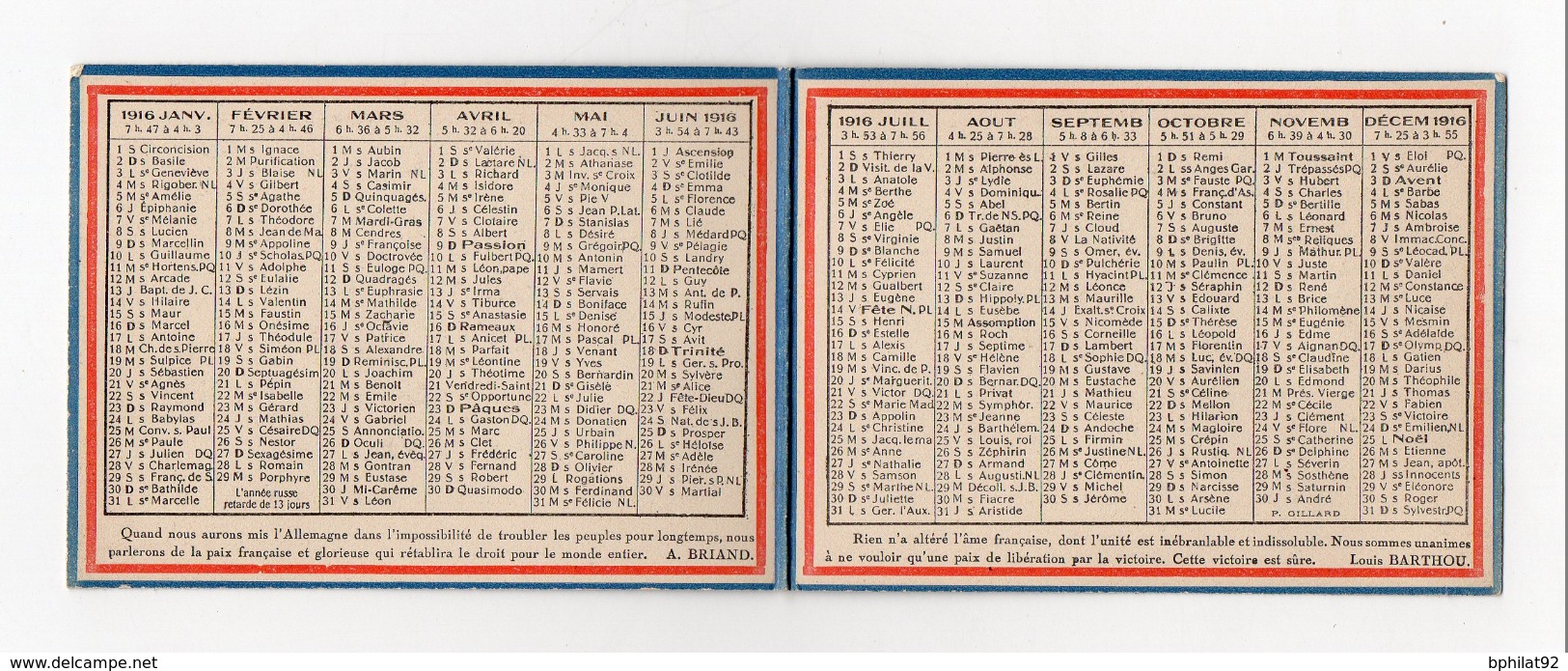 !!! GUERRE DE 14-18 : PETIT CALENDRIER DE 1916 L'ANNEE DE LA VICTOIRE - Small : 1901-20