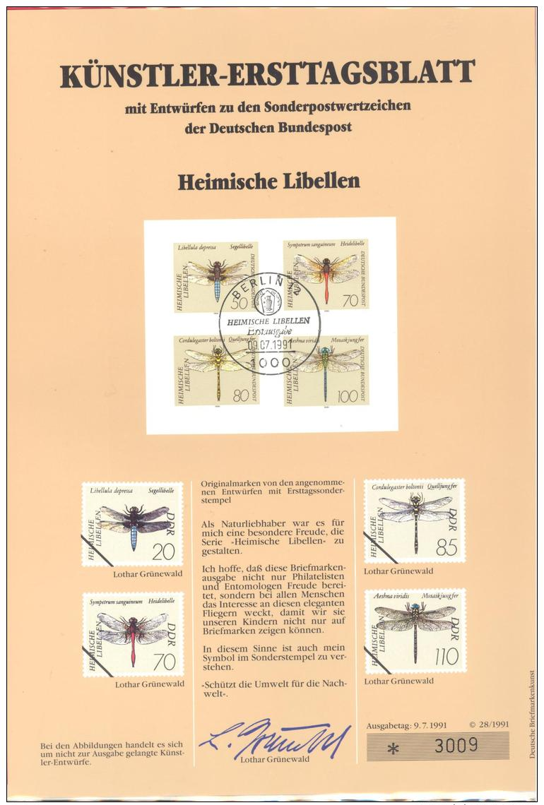 Bund   Künstler-Ersttagsblatt  28/1991   #  3009   Heimische Libellen - Used Stamps