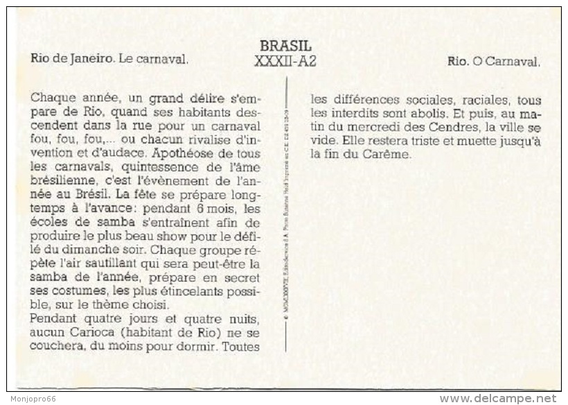 Carte Façon CPM Avec Légende Au Dos   Rio De Janeiro   Le Carnaval   Brésil - Autres & Non Classés