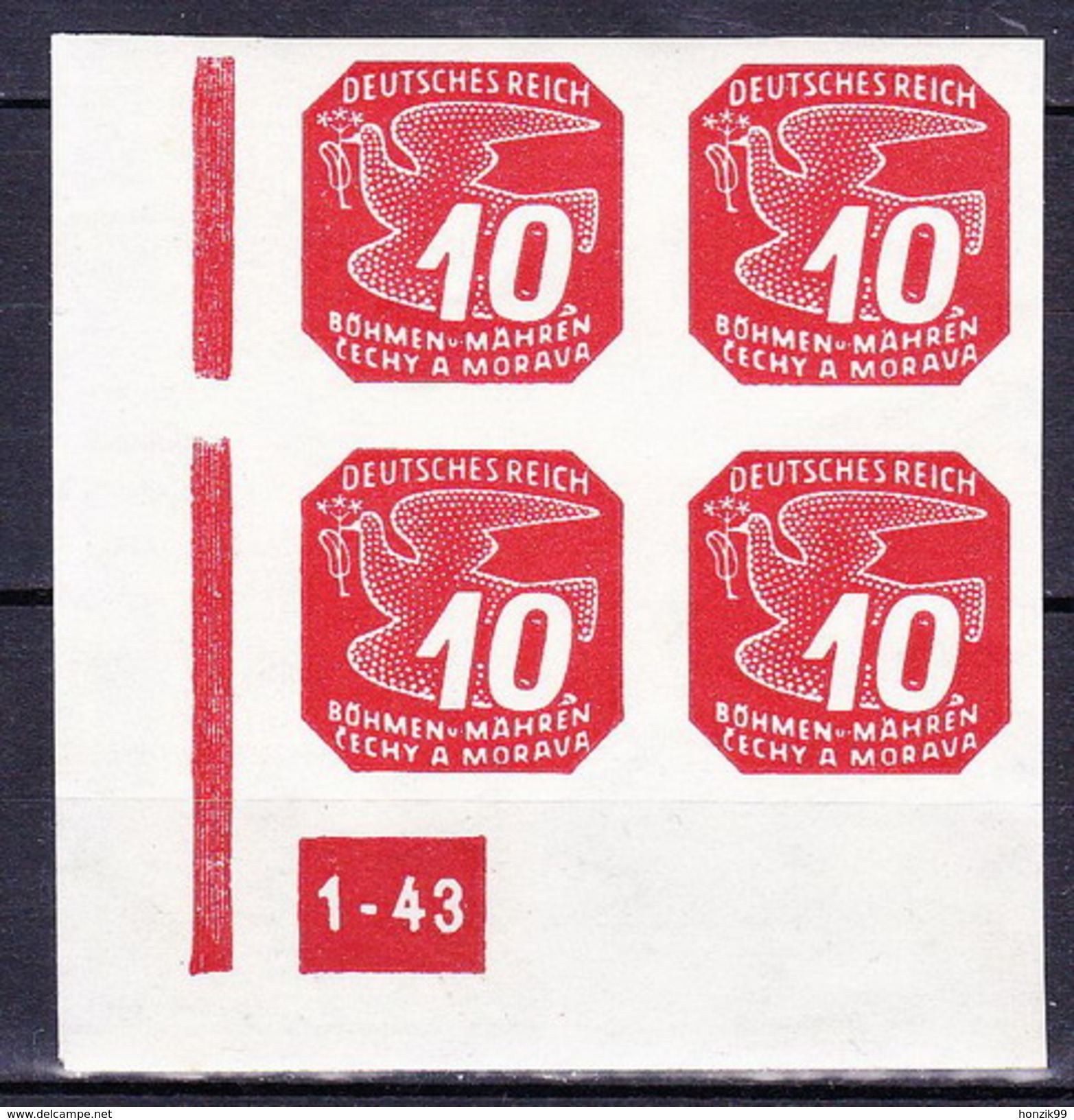 Boheme Et Moravie 1943 Mi 121 (Yv TPJ 15) Bloc De 4, (MNH) ** - Unused Stamps