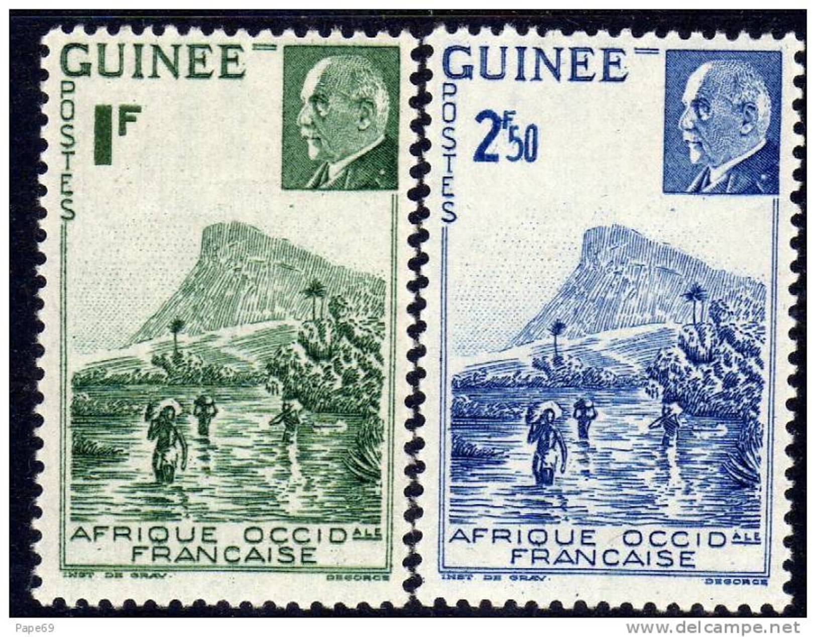 Guinée Française  N°  176 / 77 X Gué à Kitim Et Effigie Du Mal Pétain La Paire Trace De Charnière Sinon TB - Neufs