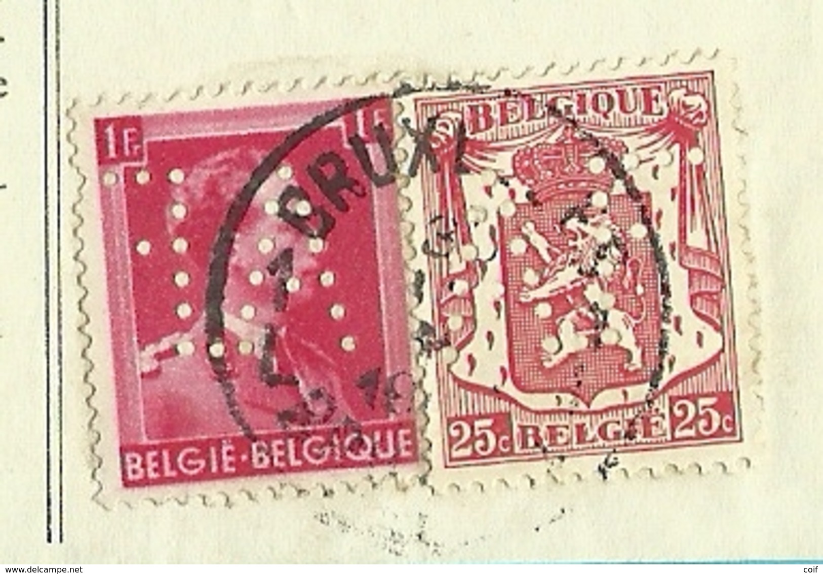 423+528 + Verso Fiscalezegel Op Recu Stempel BRUXELLES, Met Firmaperforatie (perfin) " A.F." L'AVENIR FAMILIAL - 1934-51