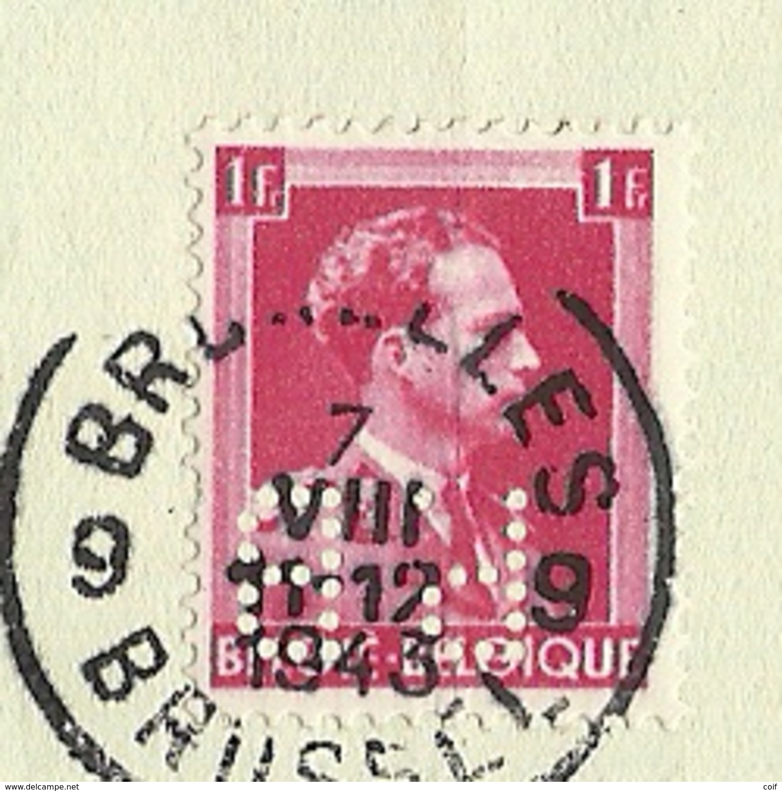 528 Op Recu Stempel BRUXELLES, Met Firmaperforatie (perfin) " P.B. " - 1934-51