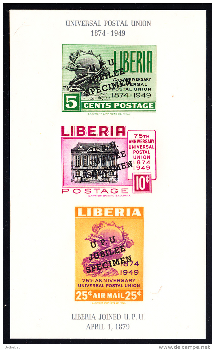 Liberia MNH 1950 #C67a Imperf Souvenir Sheet Of 3 UPU 75th Anniversary Overprint - Liberia