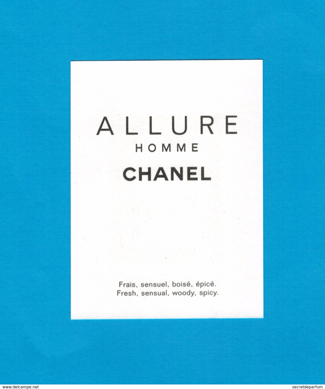 Cartes Parfumées Carte CHANEL ALLURE HOMME De CHANEL RECTO VERSO - Modernes (à Partir De 1961)