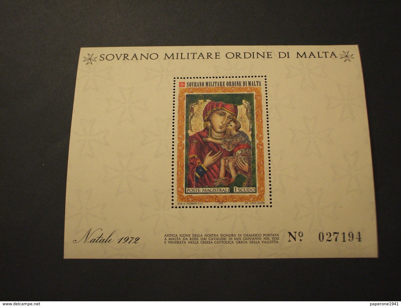 SOVRANO MILITARE ORDINE DI MALTA-SMOM- BF 1972 QUADRO - NUOVO(++) - Malte (Ordre De)