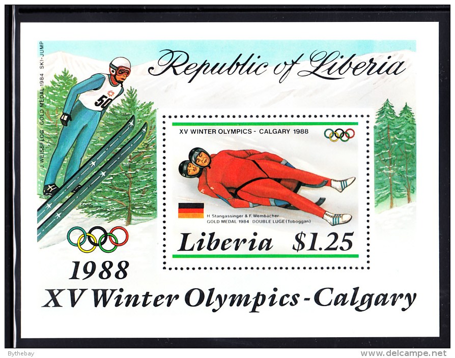 Liberia MNH 1987 #1054 Souvenir Sheet $1.25 2-Man Luge Calgary Winter Olympics 1988 - Liberia