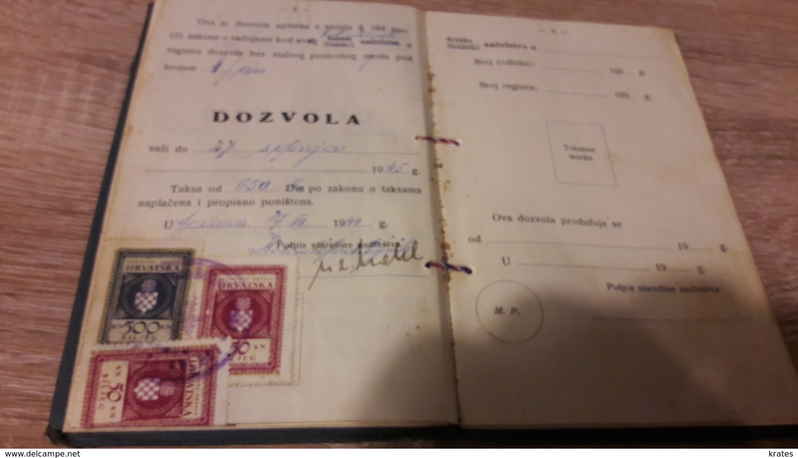 Old Personal Document - Permission To Work, Croatia, NDH  1944 - Andere & Zonder Classificatie