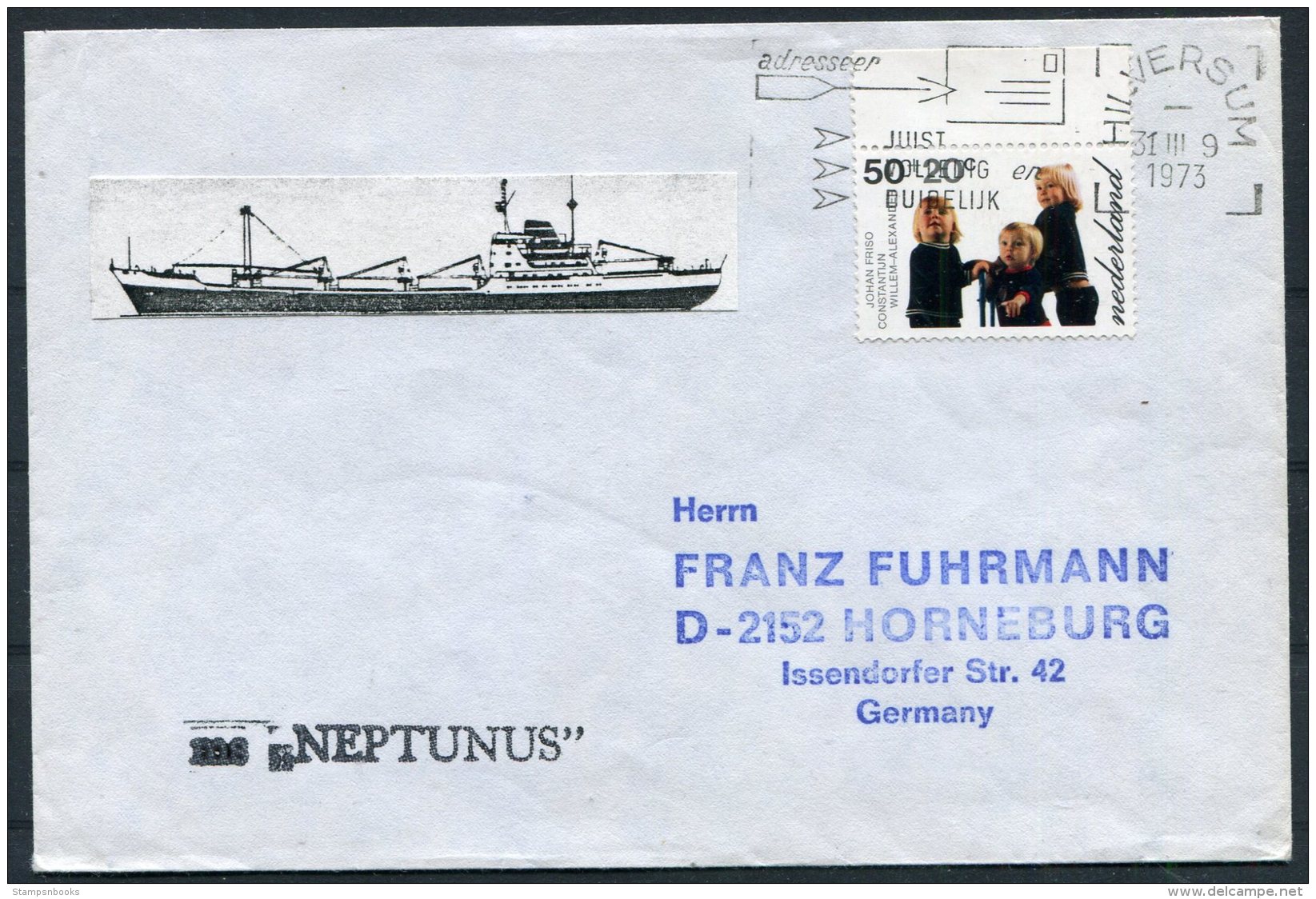 1973 Netherlands Holland Hilversum Ship Cover NEPTUNUS - Covers & Documents
